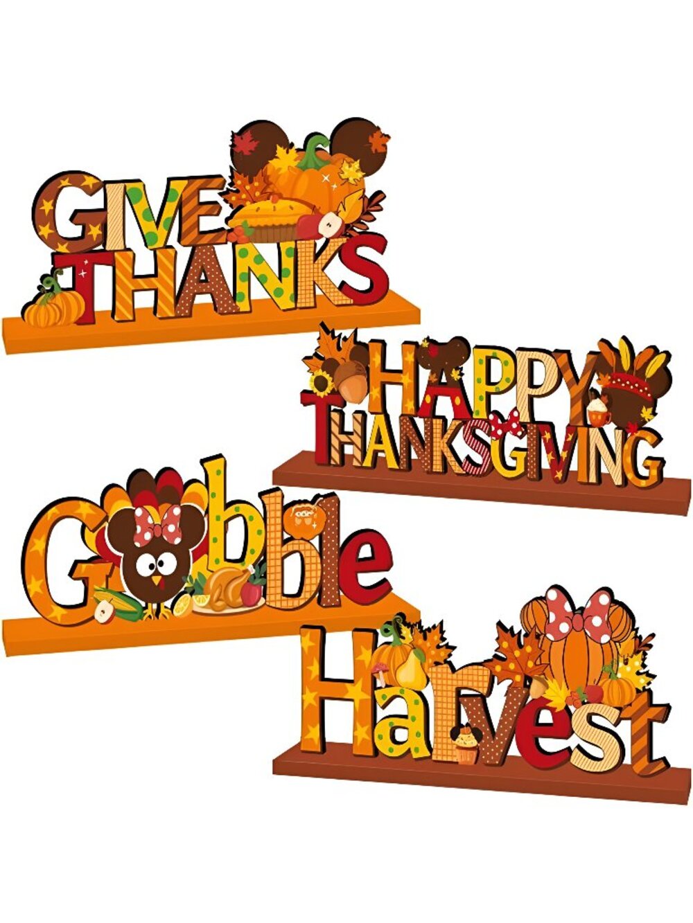 4Pcs Mouse Thanksgiving Table Decorations Wooden Centerpiece Cute Themed